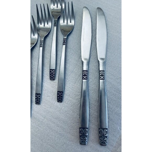 Vtg Rogers Korea DANESMORE Stainless Flatware 12 Pieces Floral Rose Replacement - Picture 6 of 12